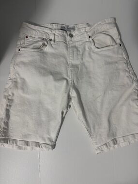 Zara White Denim Bermuda Shorts